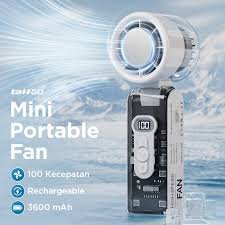 High Speed Folding Cooling Fan, Portable Mini Fan with LED Flashlight & Cold Touch Plate-FC8 (White)