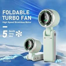 Portable Handheld Turbo Fan, 5 Gear Wind, Battery Operated, Up to 12 Working Hours, Hand Fan with Air Turbo Tech-Green